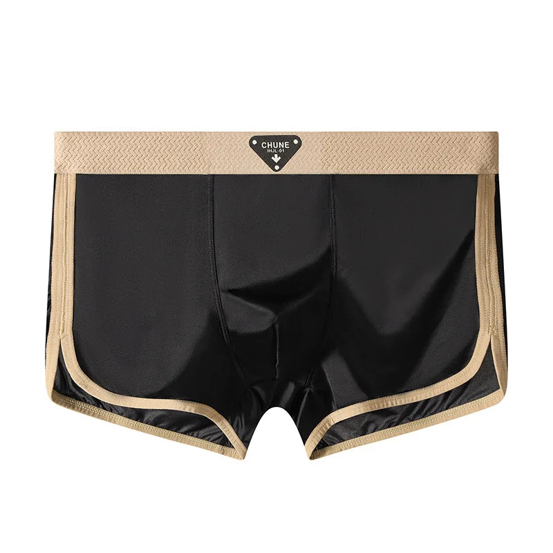 3PCS/Pack Luxury Satin-like Ice Silk Men's Panties Hygroscopic Breathable Double-layer Silk Crotch Boxer High Elastic Underpants
