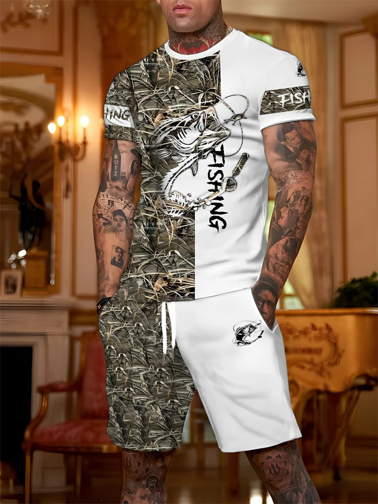 New Men's Round Neck Short Sleeve Shorts Suit Fashionable And Simple For Outdoor Activities And Daily Wear Two-piece Set