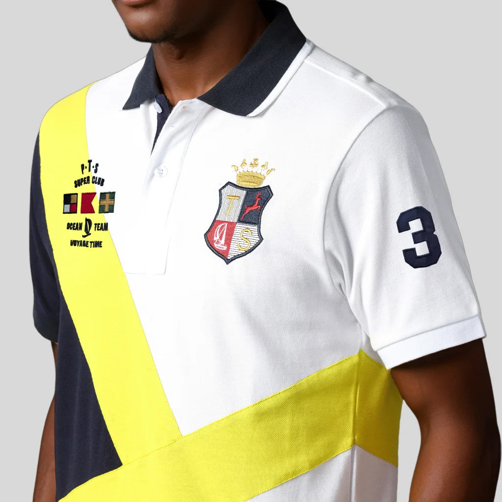 Men's polo shirt Short-sleeved casual fashion polo shirt cross stitching color contrast classic pattern embroidery stitching
