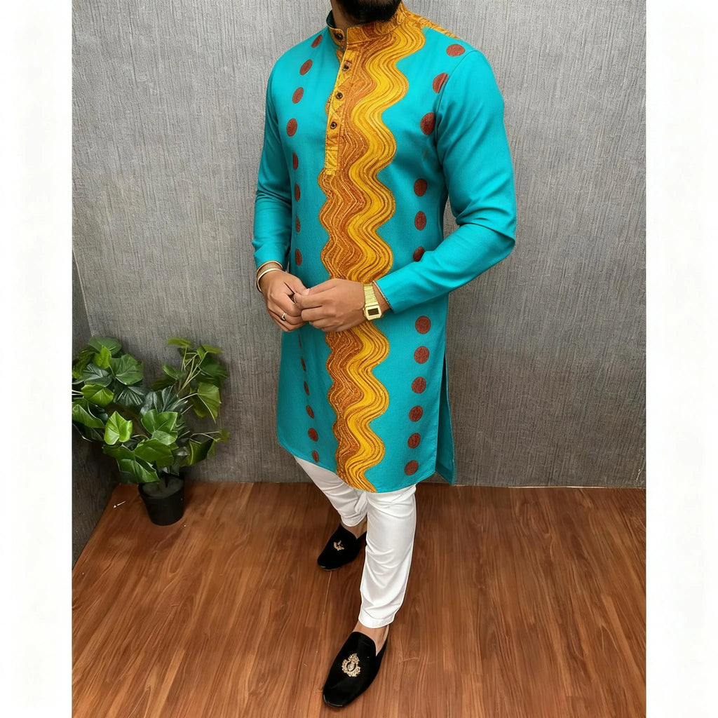 2026 Summer Men'S Digital Printed Kurta Vardha Regular Fit Mandarin Collar All Occasions Arabe Hombre Ropa Marokkaanse Kaftan