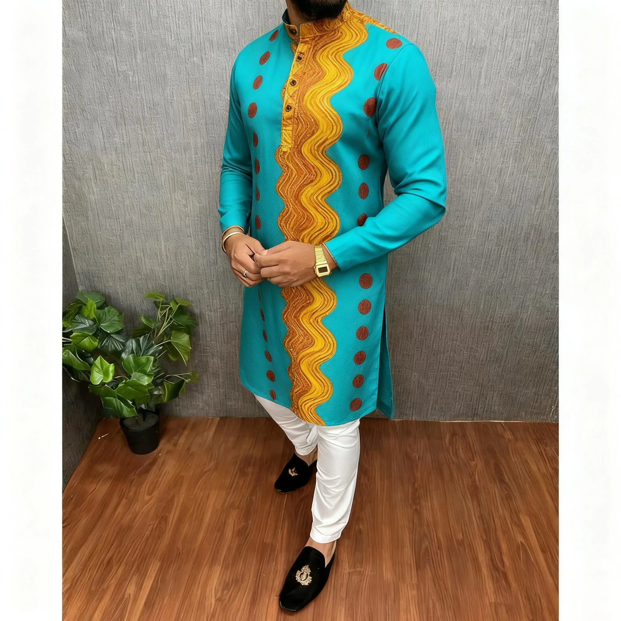 2026 Summer Men'S Digital Printed Kurta Vardha Regular Fit Mandarin Collar All Occasions Arabe Hombre Ropa Marokkaanse Kaftan