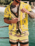 Summer Exquisite Men's Shirt Set Coconut Print Short Sleeve Top Leopard Print Shorts 2 Piece Hawaii Beach Men's Fashion Clothing