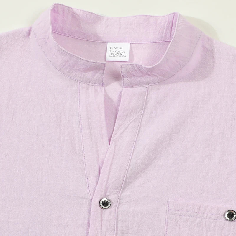Men's Lightweight Shirts Long Sleeve Henley Cotton Linen Shirts for Male Beach Hawaiian V-neck Top Breathable Polo Shirts top