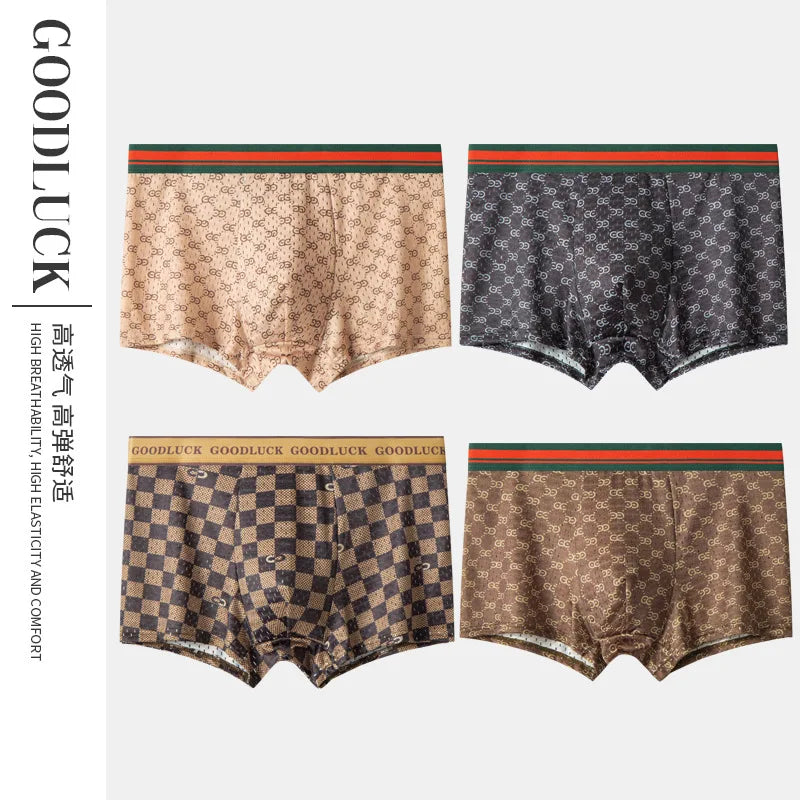 MAIMENGGO 4pc Men's ice silk underwear flat corner pants youth sports mesh breathable square corner shorts  without Box