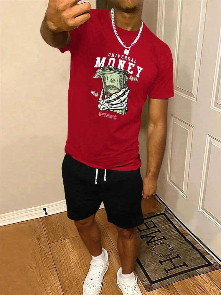New Men's Round Neck Short Sleeve Shorts Suit Fashionable And Simple For Outdoor Activities And Daily Wear Two-piece Set