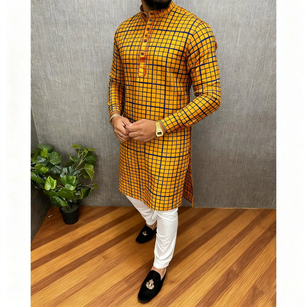 2026 Summer Men'S Digital Printed Kurta Vardha Regular Fit Mandarin Collar All Occasions Arabe Hombre Ropa Marokkaanse Kaftan