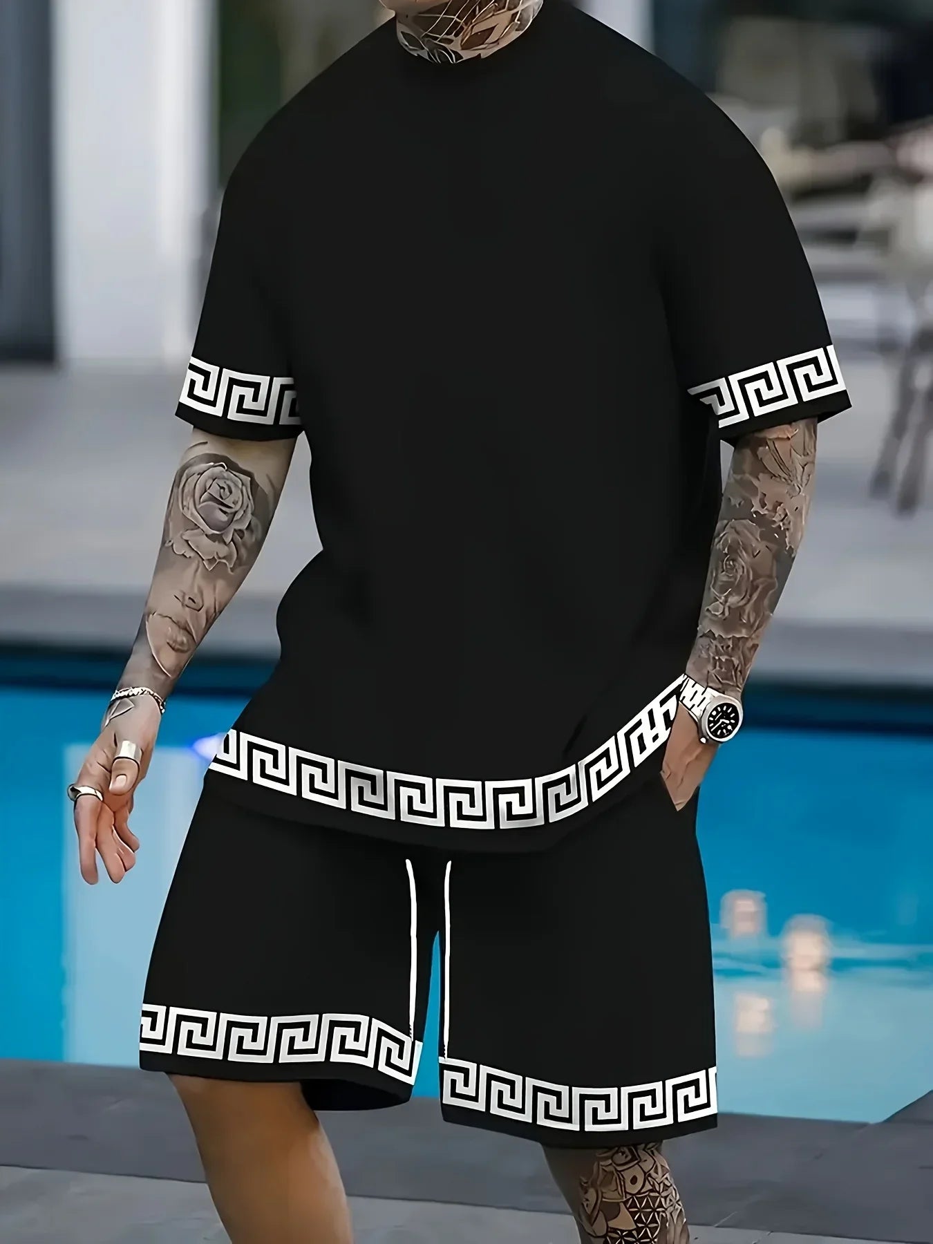 Summer Hot Selling Men's 3D Printed Polyester Short Sleeved Shorts Set, Fashionable Casual Breathable Set, Daily Wear