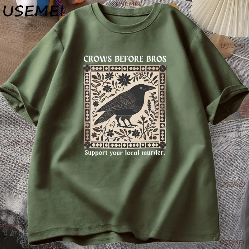 Crows Before Bros T-Shirt Men Women Graphic T Shirts Unique Bird Nature Tshirt Halloween Cotton Round Neck T Shirts