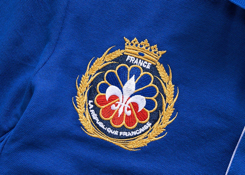 Men's polo shirt France short sleeve Royal leisure sports party cotton embroidered with slit contrast color original