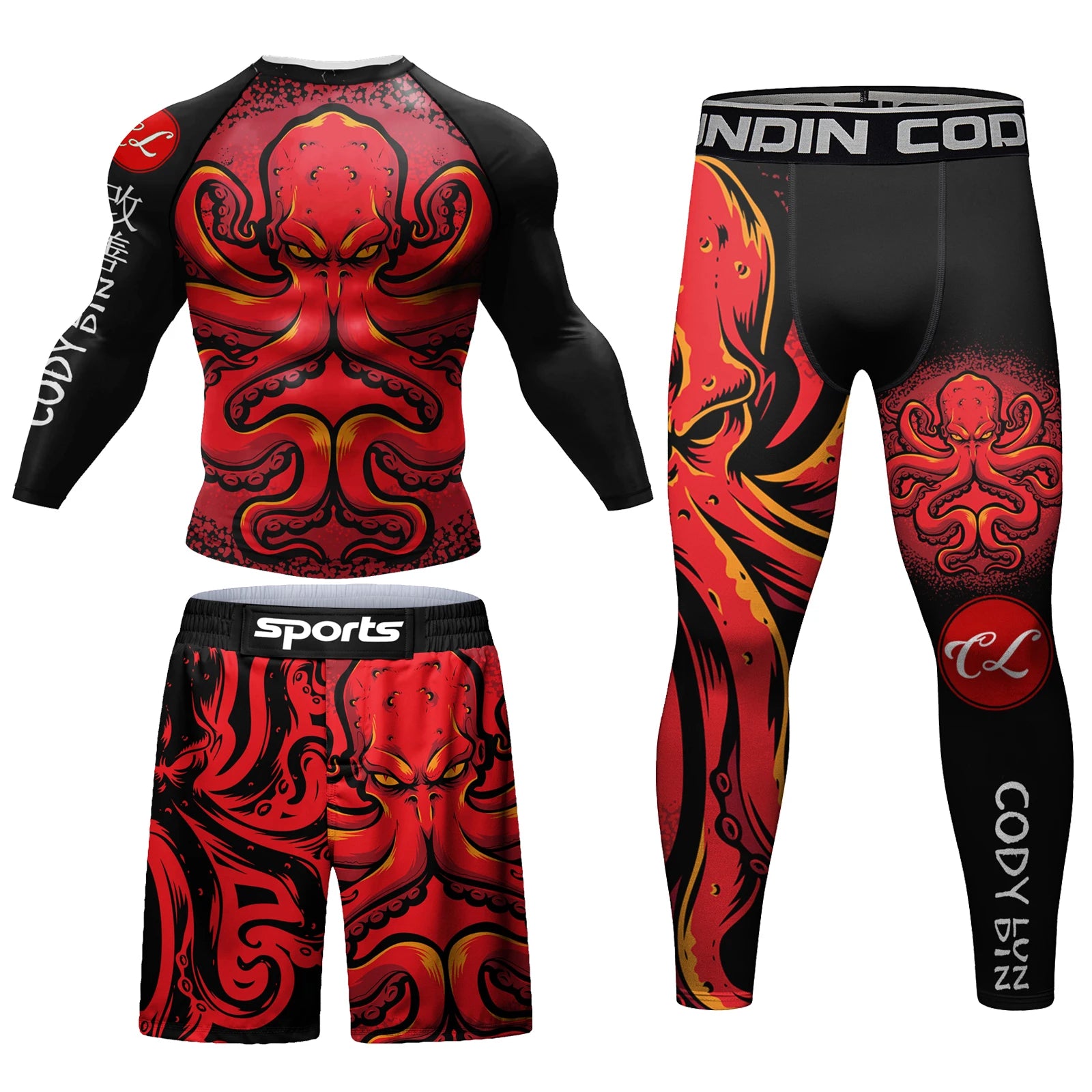 Men Red MMA Tracksuit Jiu jitsu gi T Shirts+Pants Grappling Shorts Men BJJ No Gi Rashguard Compression Boxing Blouse Sportswear