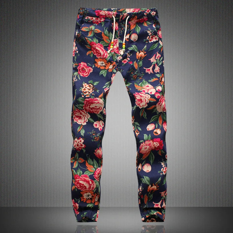 Euro Size 2026 New Fashion Spring Men Floral Print Joggers Male Casual Summer Pants Mens Sweatpants Linen Pants Men Trousers