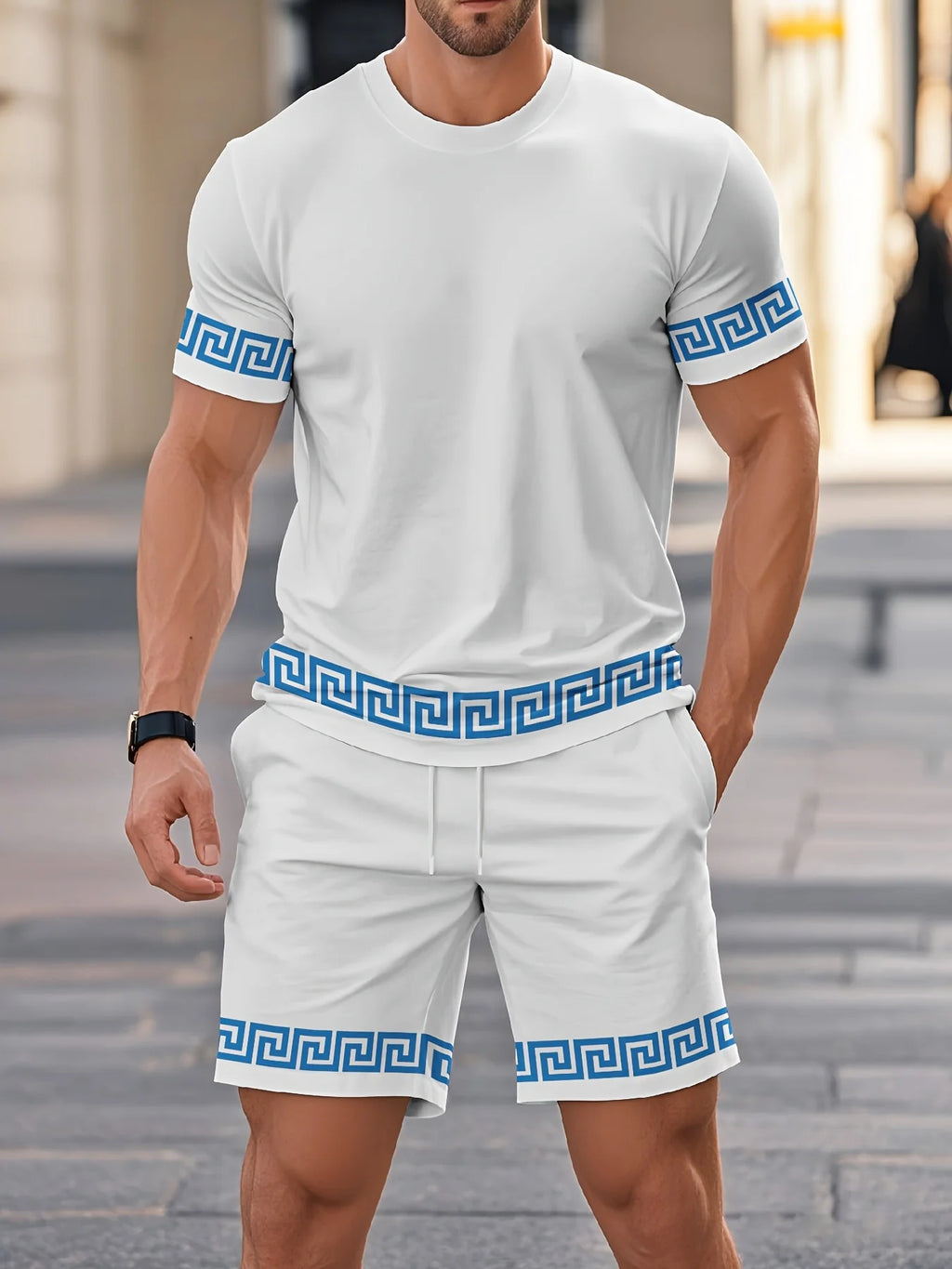 Summer Hot Selling Men's 3D Printed Polyester Short Sleeved Shorts Set, Fashionable Casual Breathable Set, Daily Wear