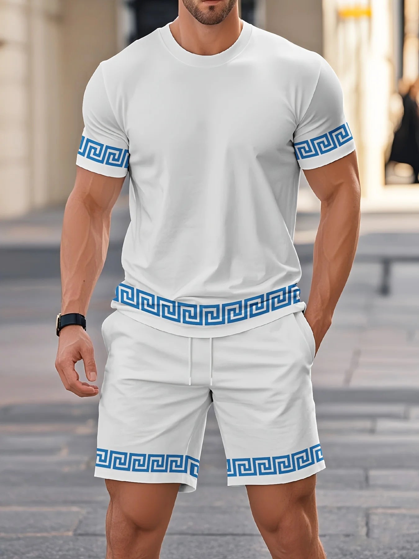 Summer Hot Selling Men's 3D Printed Polyester Short Sleeved Shorts Set, Fashionable Casual Breathable Set, Daily Wear
