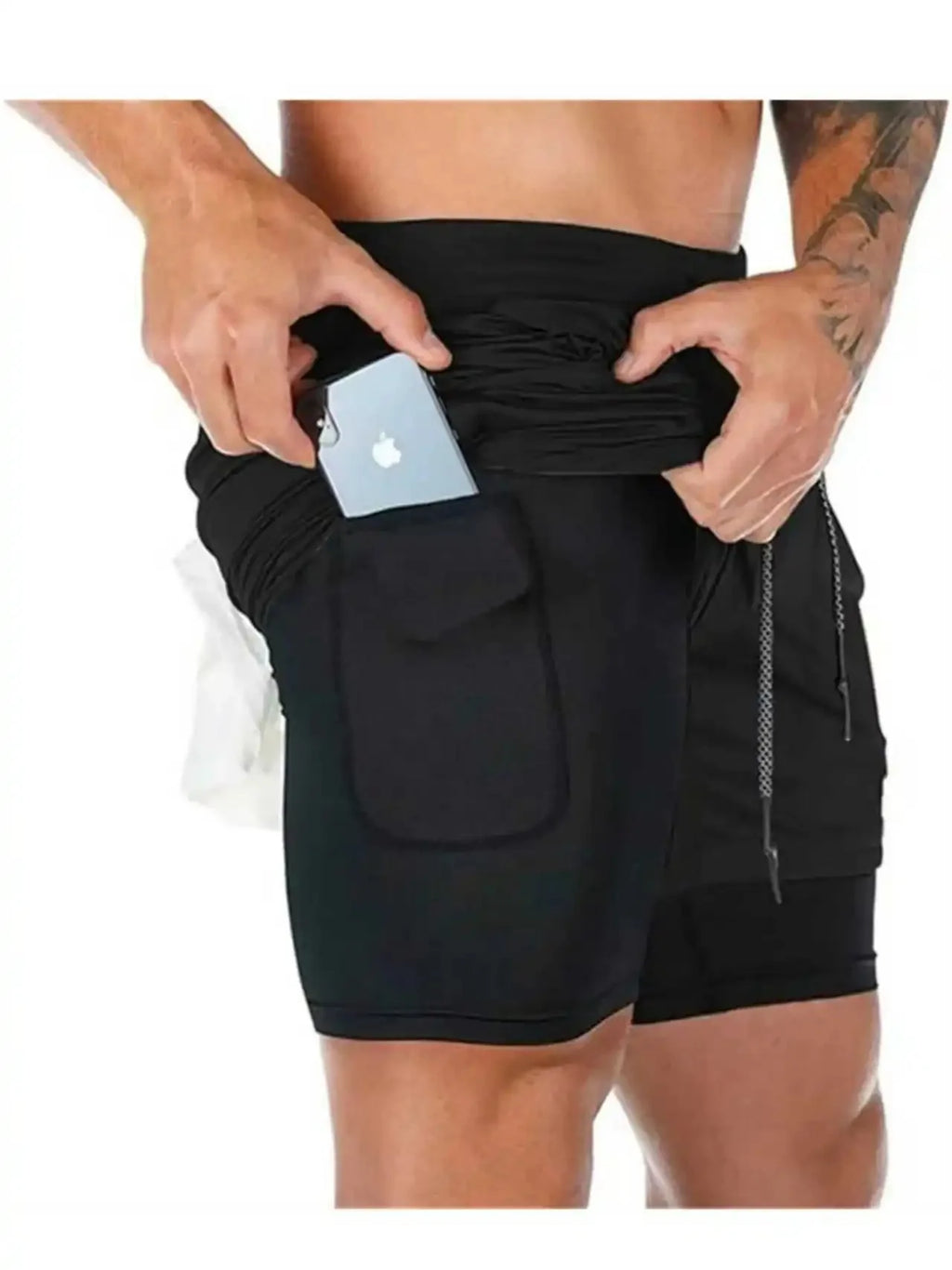 UFC logo men's European size double-layer sports training, running, walking, comfortable, breathable, mobile phone, towel shorts