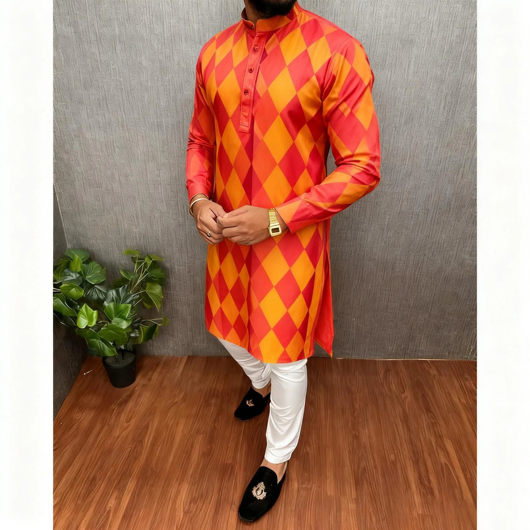 2026 Summer Men'S Digital Printed Kurta Vardha Regular Fit Mandarin Collar All Occasions Arabe Hombre Ropa Marokkaanse Kaftan