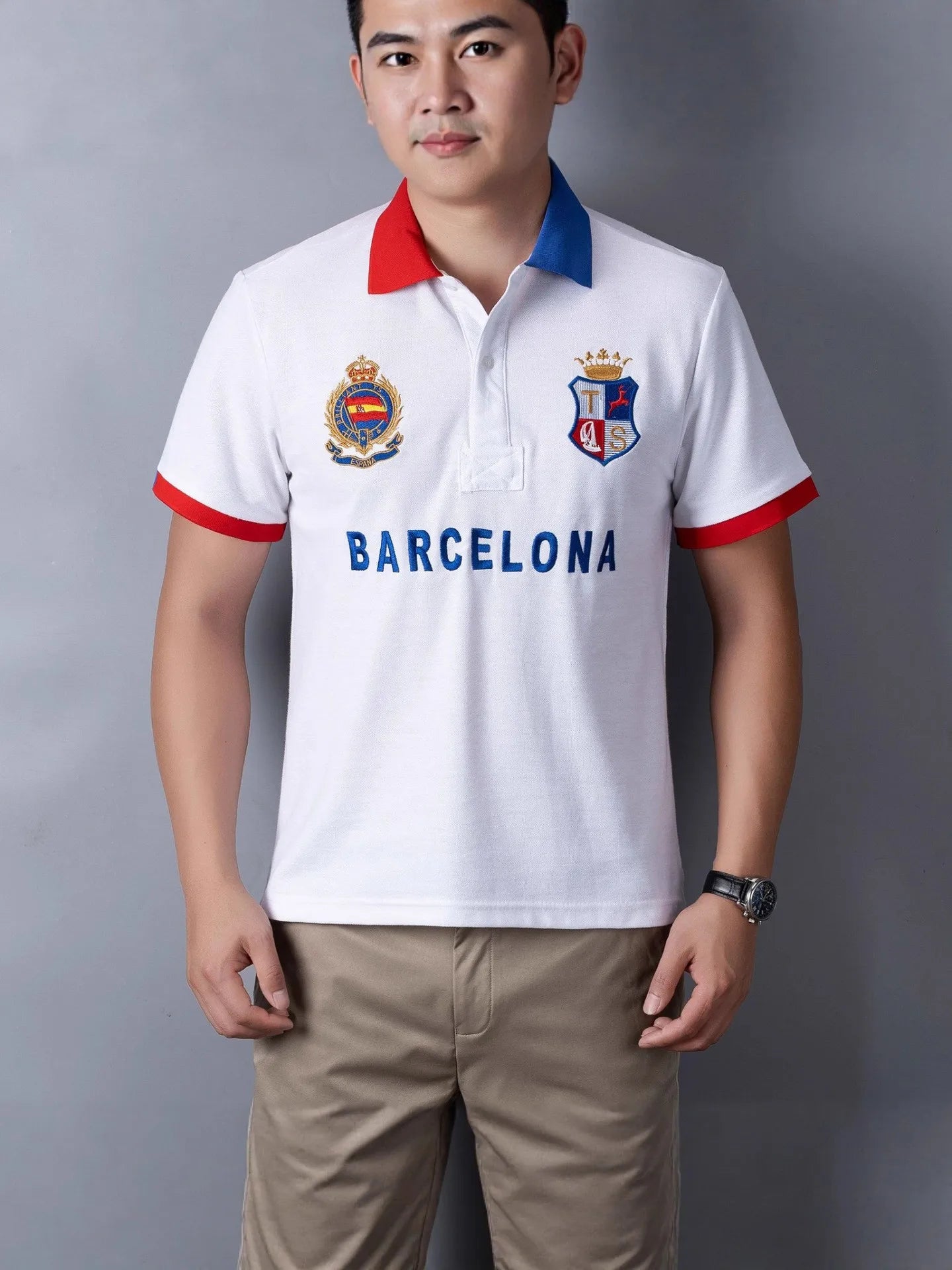 Men's High-Quality Cotton Polo Shirt Barcelona Football Fans Embroidered "Barca" Symbol Quality New Year's Gift for Men