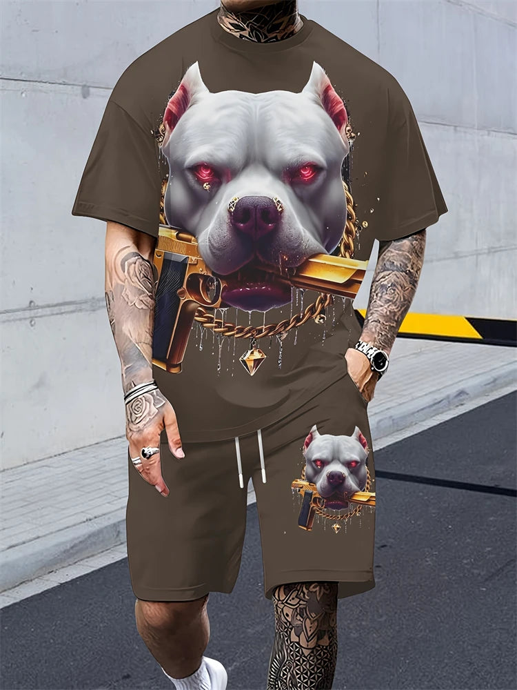 New Men's Round Neck Short Sleeve Shorts Suit Fashionable And Simple For Outdoor Activities And Daily Wear Two-piece Set