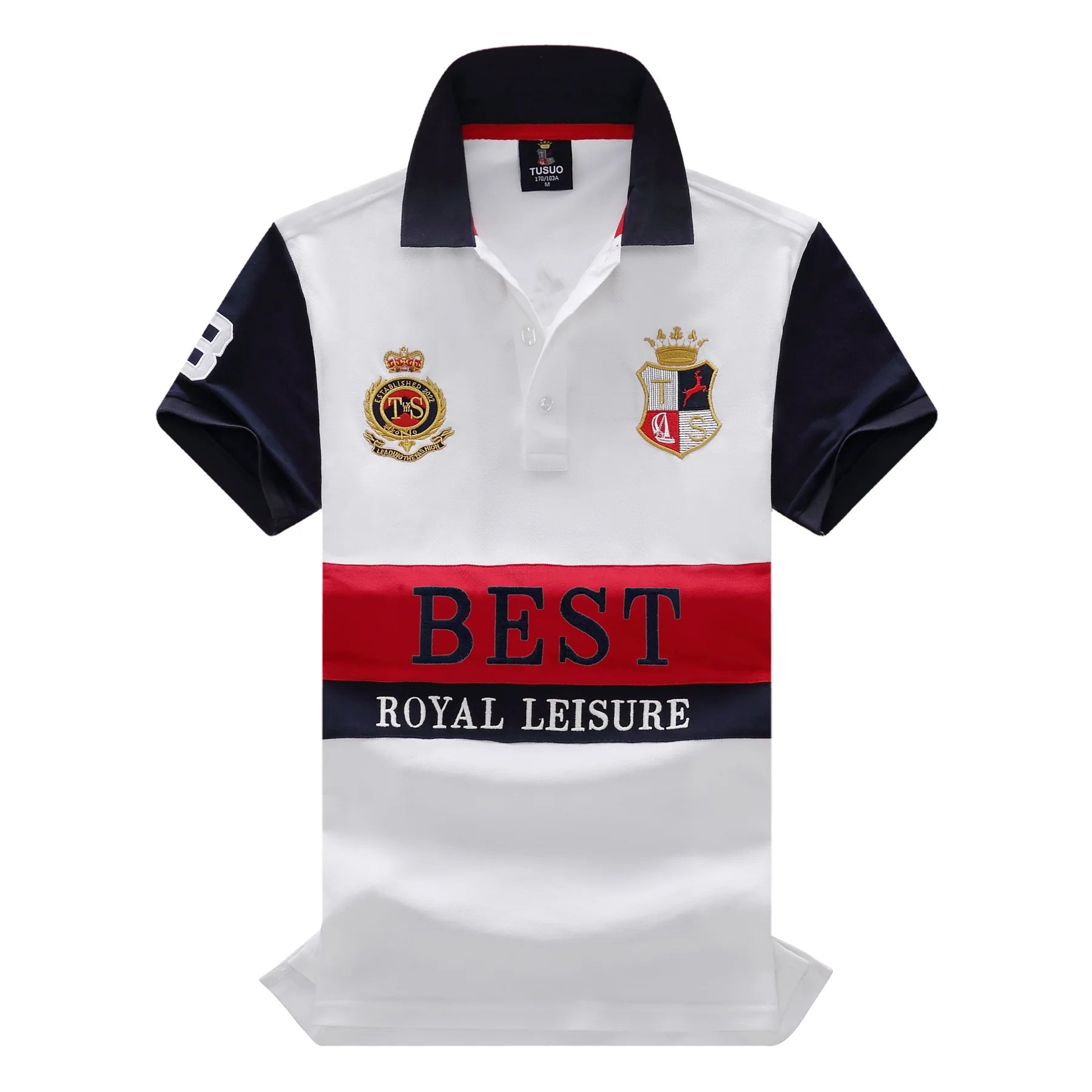 New polo shirt men's embroidery patchwork color contrast slim classic fashion original design polo collar pure cotton breathable