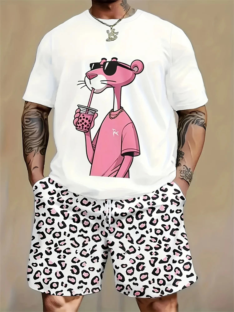 New Men's Round Neck Short Sleeve Shorts Suit Fashionable And Simple For Outdoor Activities And Daily Wear Two-piece Set