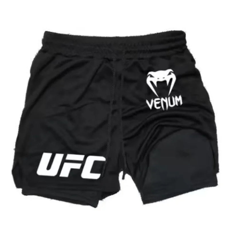 UFC logo men's European size double-layer sports training, running, walking, comfortable, breathable, mobile phone, towel shorts