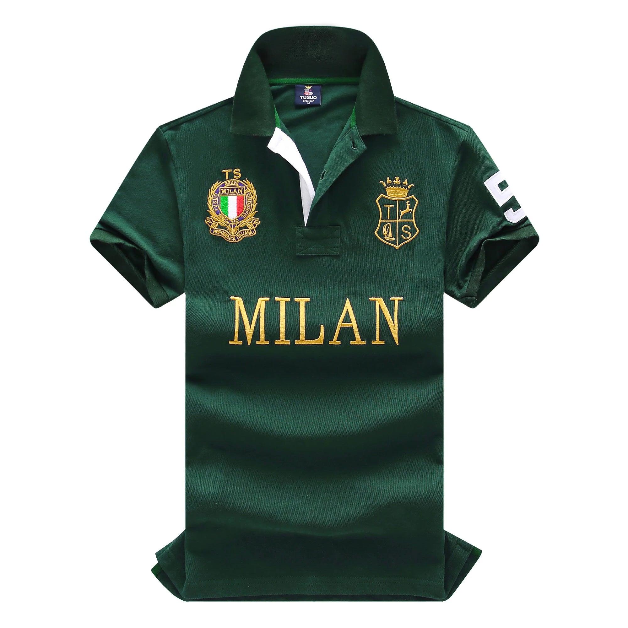 Men's High-Quality Cotton Polo Shirt ITALY GREEN cotton Embroidered "MILAN" Symbol leisure sport New Year's Gift for Men