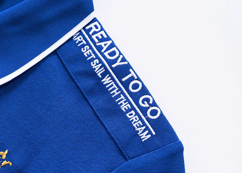 Men's polo shirt France short sleeve Royal leisure sports party cotton embroidered with slit contrast color original