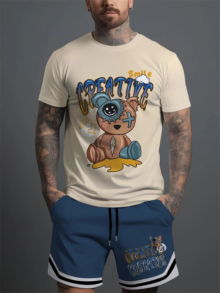 New Men's Round Neck Short Sleeve Shorts Suit Fashionable And Simple For Outdoor Activities And Daily Wear Two-piece Set