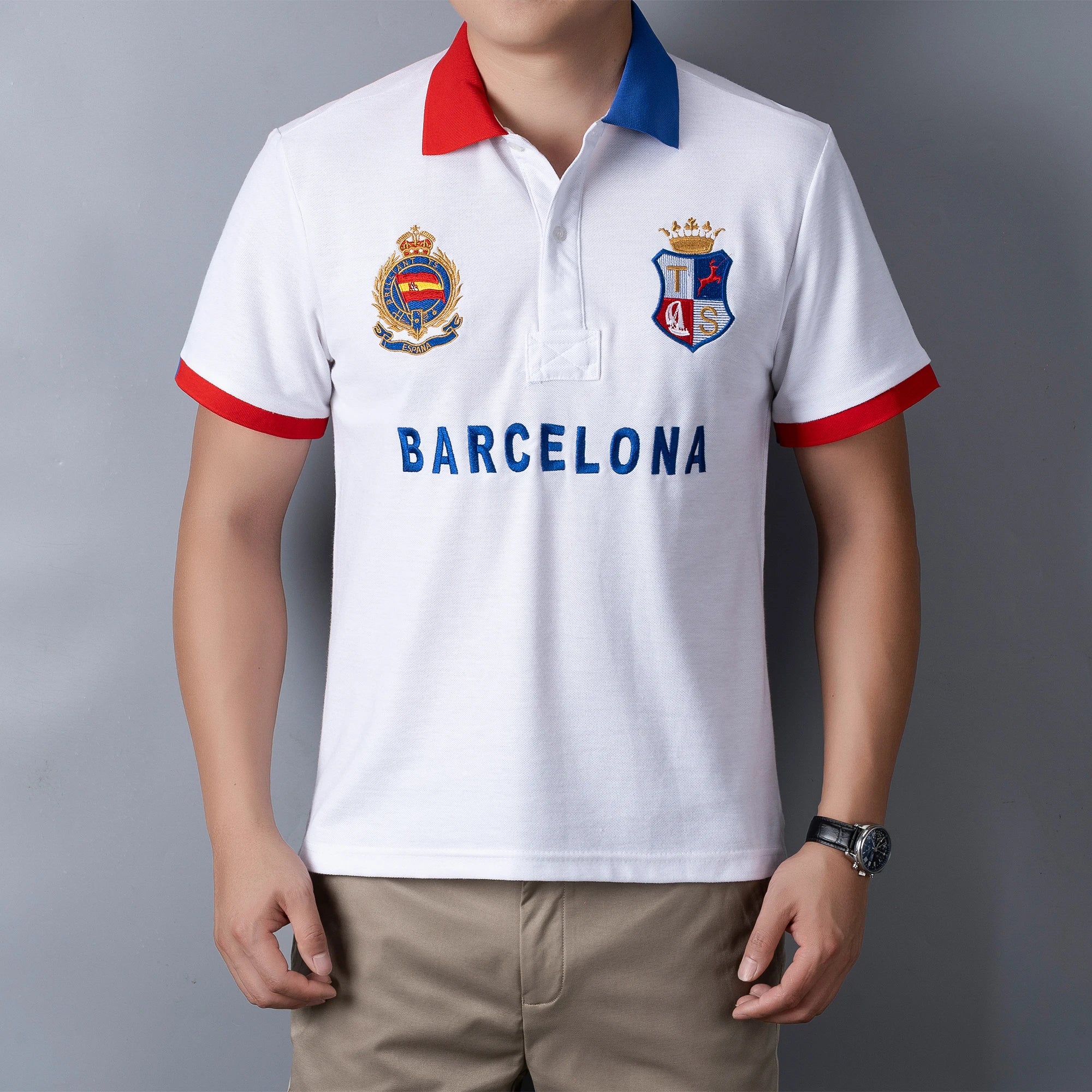 Men's High-Quality Cotton Polo Shirt Barcelona Football Fans Embroidered "Barca" Symbol Quality New Year's Gift for Men