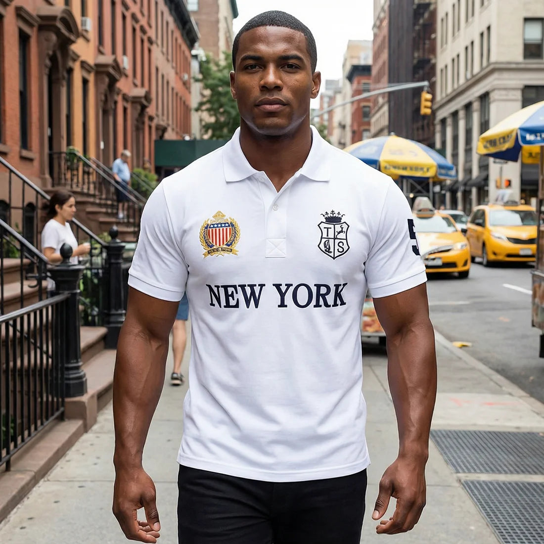 Men's polo shirt USA New York Royal short casual  sport party high-end cotton embroidery luxury contrast color original design