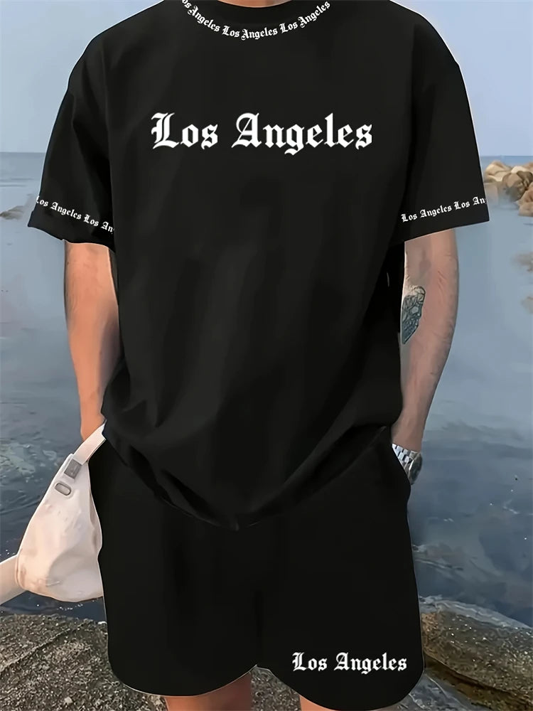 New Men's Round Neck Short Sleeve Shorts Suit Fashionable And Simple For Outdoor Activities And Daily Wear Two-piece Set