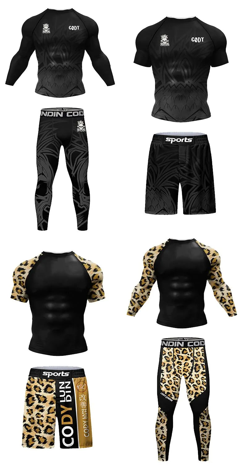 Hot Popular Wholesale Rashguard MMA Taekwondo Boxing Wrestling Shirt Sportsuits Fitness Training Shorts BJJ 4-Piece Set