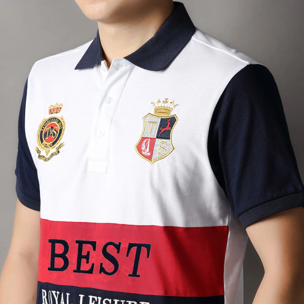 New polo shirt men's embroidery patchwork color contrast slim classic fashion original design polo collar pure cotton breathable