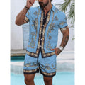 2025 Striped Shirt Set Mens Short Sleeved Shirt Summer Short Sleeved Shirt Beach Shorts Casual Street Set Y2K Casual Shorts