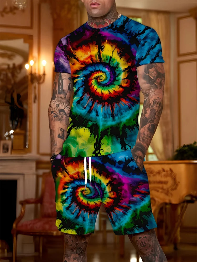 New Men's Round Neck Short Sleeve Shorts Suit Fashionable And Simple For Outdoor Activities And Daily Wear Two-piece Set