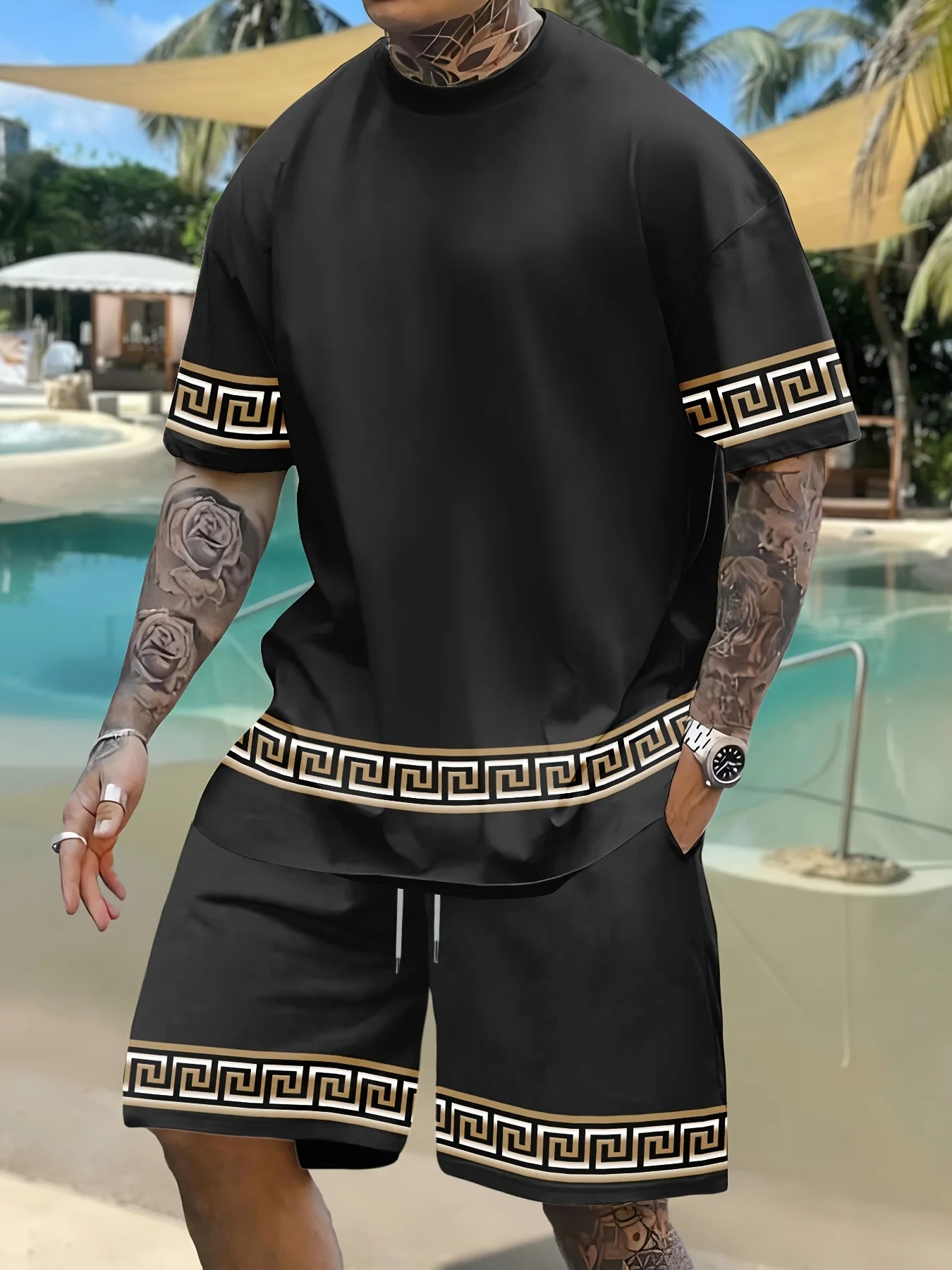 Summer Hot Selling Men's 3D Printed Polyester Short Sleeved Shorts Set, Fashionable Casual Breathable Set, Daily Wear