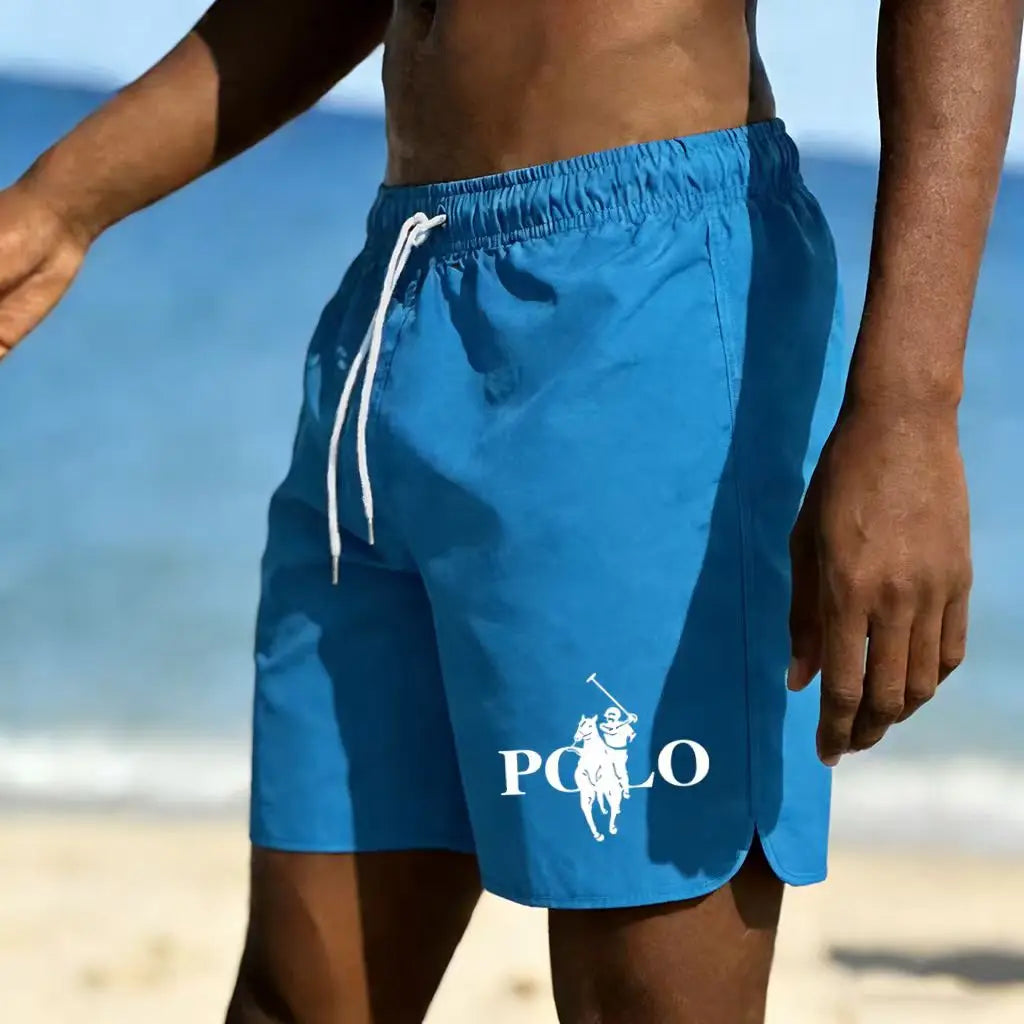 Men's trendy printed beach pants, lightweight and breathable quick drying shorts, daily wear for beach vacation swimming