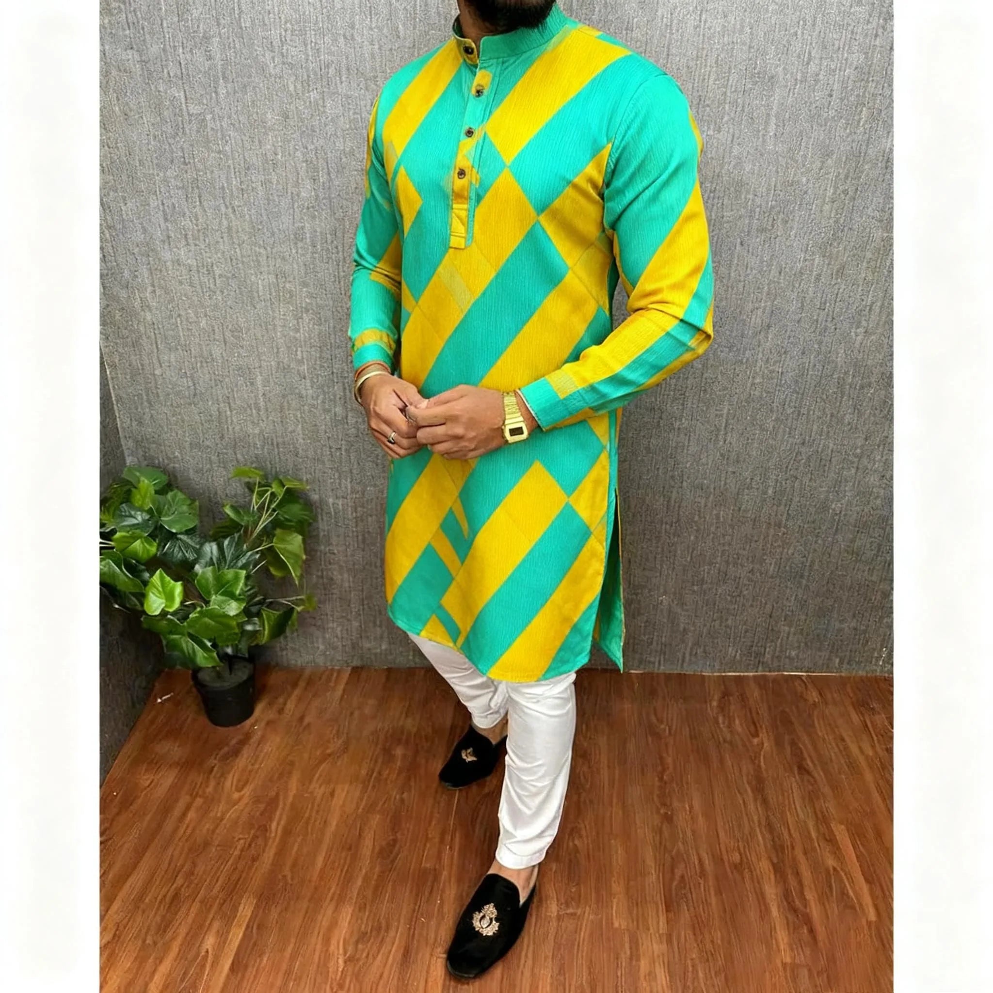 2026 Summer Men'S Digital Printed Kurta Vardha Regular Fit Mandarin Collar All Occasions Arabe Hombre Ropa Marokkaanse Kaftan