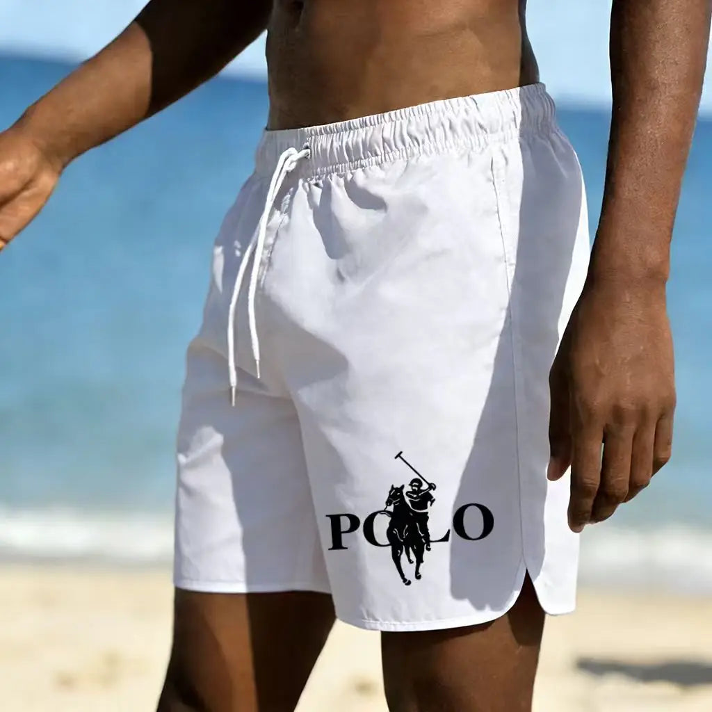 Men's trendy printed beach pants, lightweight and breathable quick drying shorts, daily wear for beach vacation swimming