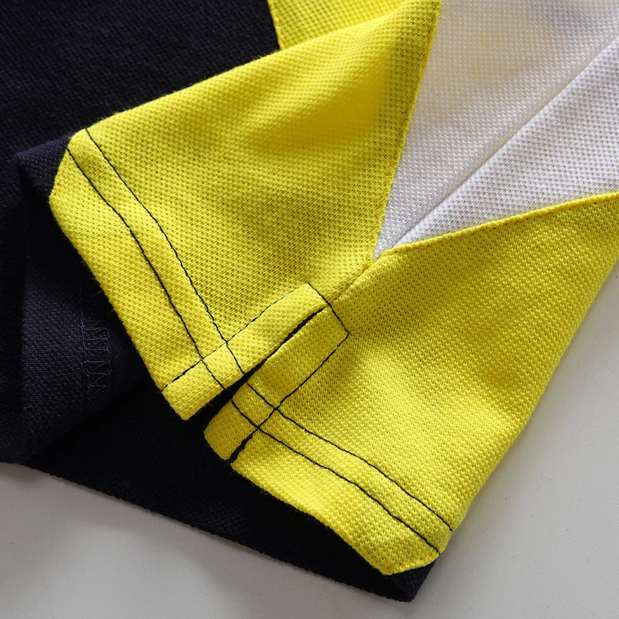 Men's polo shirt Short-sleeved casual fashion polo shirt cross stitching color contrast classic pattern embroidery stitching