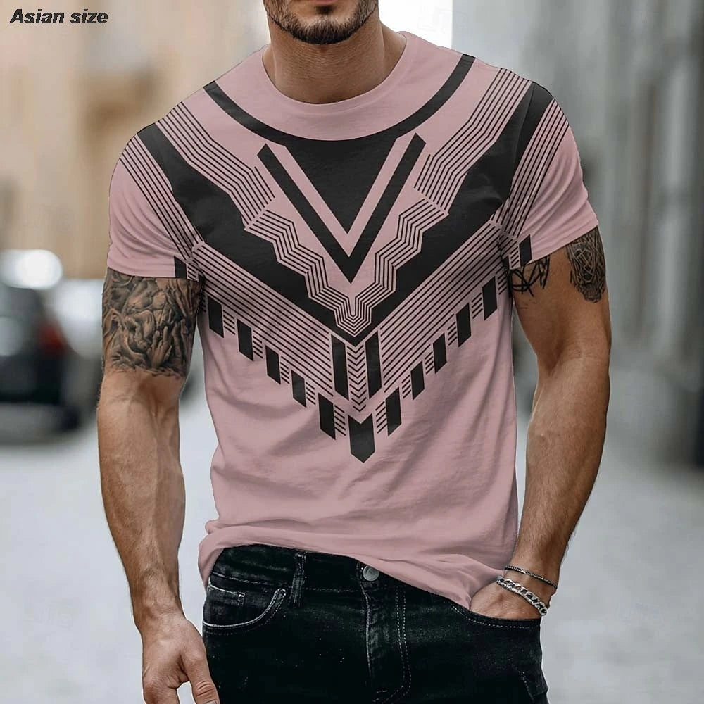 Mens T Shirt Geometric V Shape Print Modern Minimalist Graphic Tee Beige Urban Style Short Sleeve Crew Neck Top Clothing Apparel