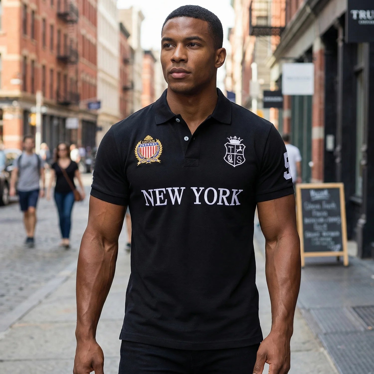 Men's polo shirt USA New York Royal short casual  sport party high-end cotton embroidery luxury contrast color original design