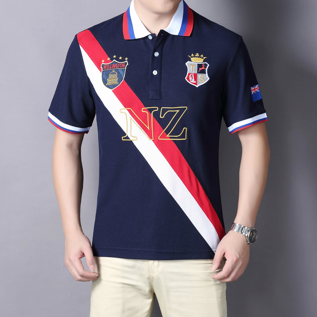 Men's polo shirt New Zealand Pacific Ocean cotton embroidery stitching color classic fashion original design pure cotton quality