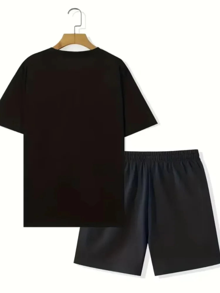 New Men's Round Neck Short Sleeve Shorts Suit Fashionable And Simple For Outdoor Activities And Daily Wear Two-piece Set