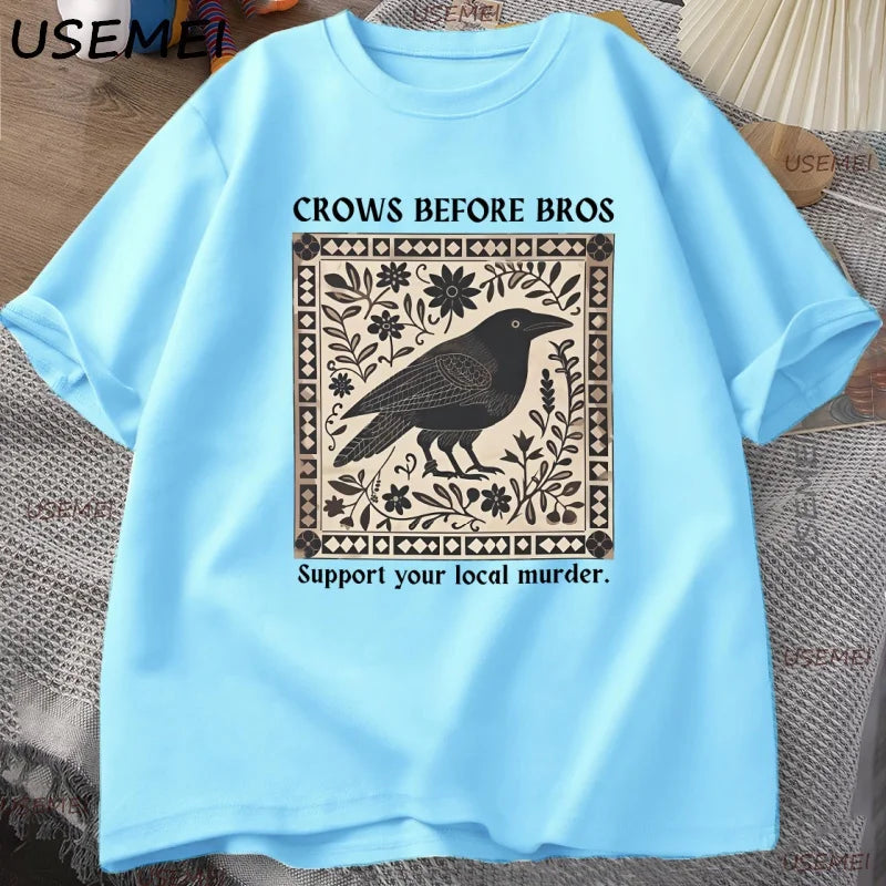 Crows Before Bros T-Shirt Men Women Graphic T Shirts Unique Bird Nature Tshirt Halloween Cotton Round Neck T Shirts