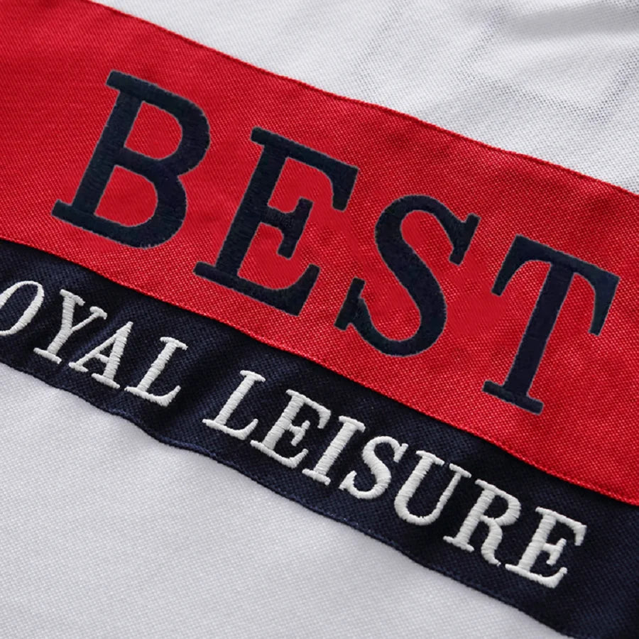 New polo shirt men's embroidery patchwork color contrast slim classic fashion original design polo collar pure cotton breathable
