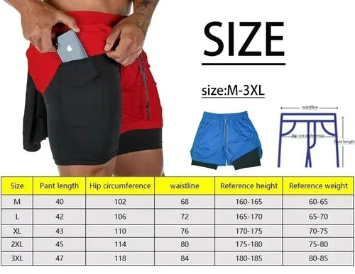 2026 Men's 2-in-1 Running Shorts, High-Quality Elastic Double-Layer Shorts, Breathable and Lightweight, Teen Training Shorts, Sp