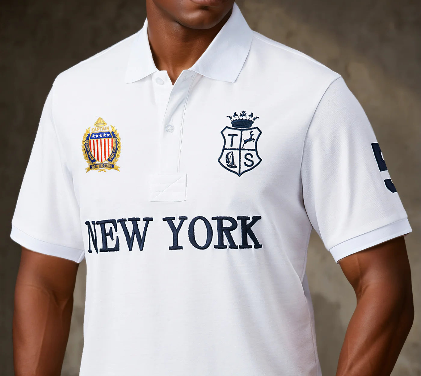 Men's polo shirt USA New York Royal short casual  sport party high-end cotton embroidery luxury contrast color original design