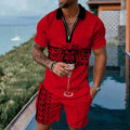 2025 Men's Suit Trend Tiger 3D Printing Zipper Polo Shirt Shorts Two Piece Set luxurious Casual New Men Clothing Tracksuit Set