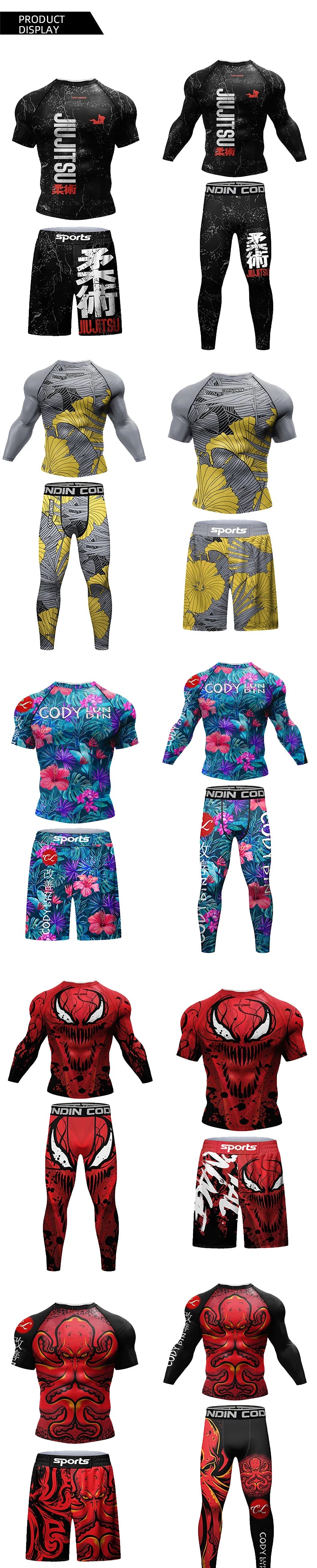 Hot Popular Wholesale Rashguard MMA Taekwondo Boxing Wrestling Shirt Sportsuits Fitness Training Shorts BJJ 4-Piece Set