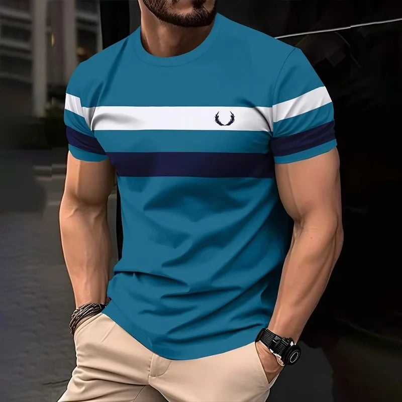 3D Print Colorful Stripes T Shirt For Men Color Block Pattern Short-Sleeved Tees Harajuku Streetwear Tops O-Neck T-Shirt Clothes